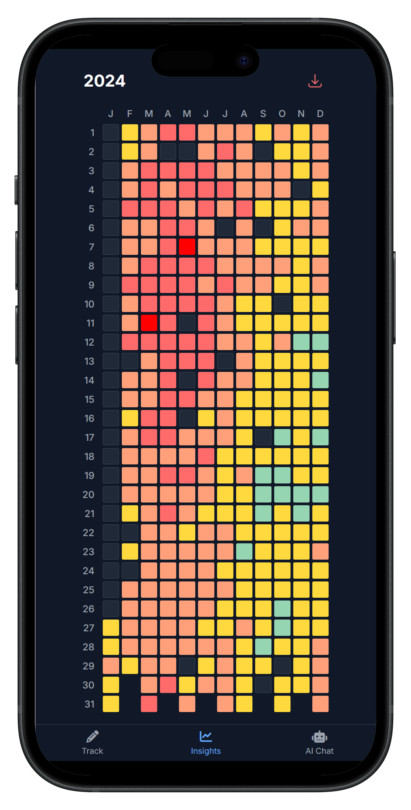 Year in Pixels Mood Tracking View